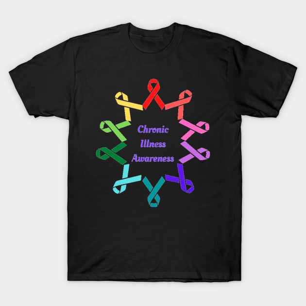 Red,Pink,Purple,Blue,Green and Yellow Chronic Illness Awareness T-Shirt by CaitlynConnor